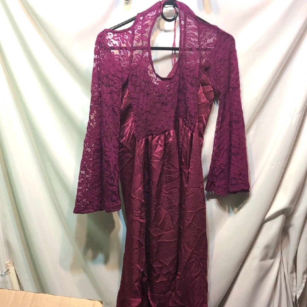 The Edit Elegant Burgundy Lace Boho Dress Size Medium Bell Sleeves